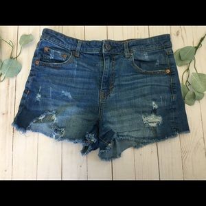 Distressed jean shorts